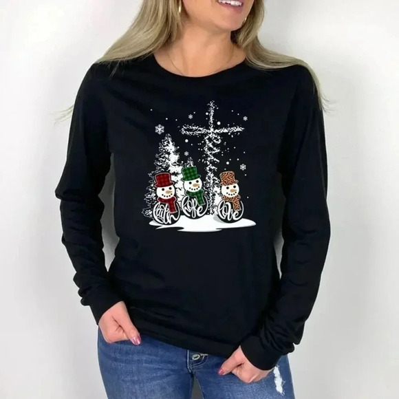 Love in Faith “Faith Hope Love” Snowmen Long Sleeve, size M, in black - Picture 1 of 7